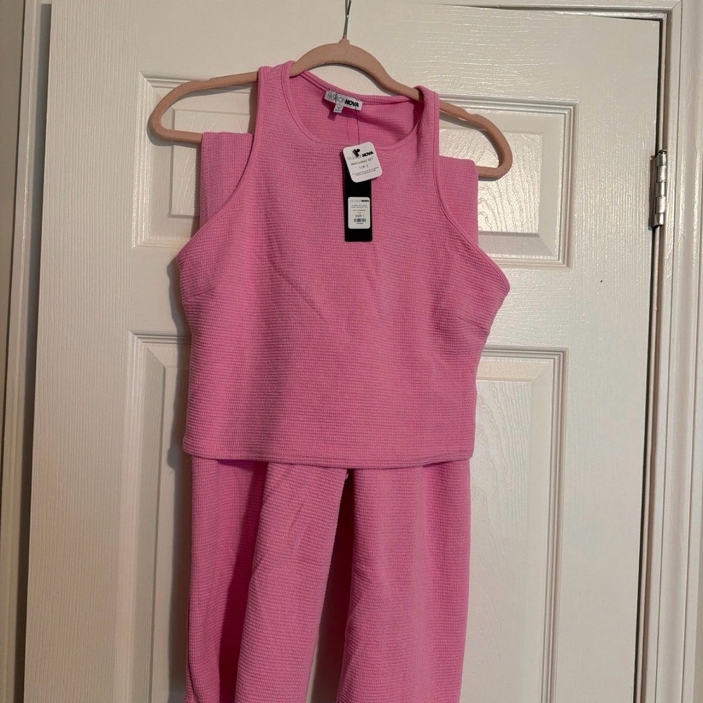Fashion Nova Pink Two-Piece Ribbed Tank & Pants Set